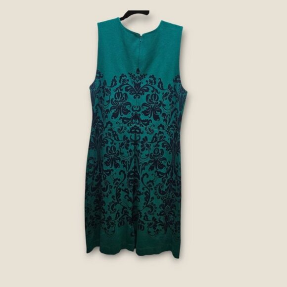 Lands' End Women's Green Damask Print Sleeveless Sheath Dress Size 12 - Picture 2 of 9